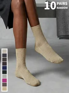 Women's Silver Thread Crew Socks, Summer Fashion Thin High-Quality Cool Shiny Socks, Comfortable All-Season Women's Socks