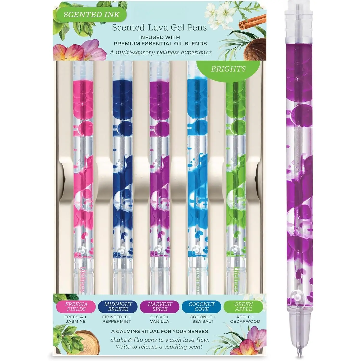 Scented Lava Gel Pen Set, 5-Pack (Brights) - 0.5mm Colored Gel Pens Infused with Scented Essential Oil Blends & Mesmerizing Lava - School Supplies for College  & Adults