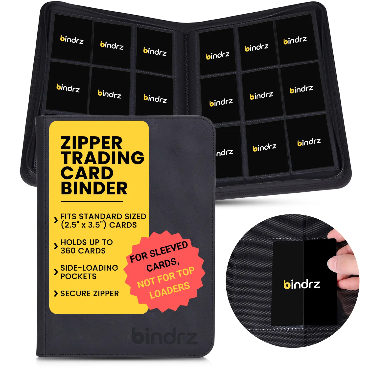 Sleeved Cards 9 Pocket Zipper Binder | 360 Side Loading Pockets Compatible with TCG MTG and Sports Cards (Black) - TikTok Shop Sleeved Cards 9 Pocket Zipper Binder | 360 Side Loading Pockets Compatible with TCG MTG and Sports Cards (Black) - TikTok Shop