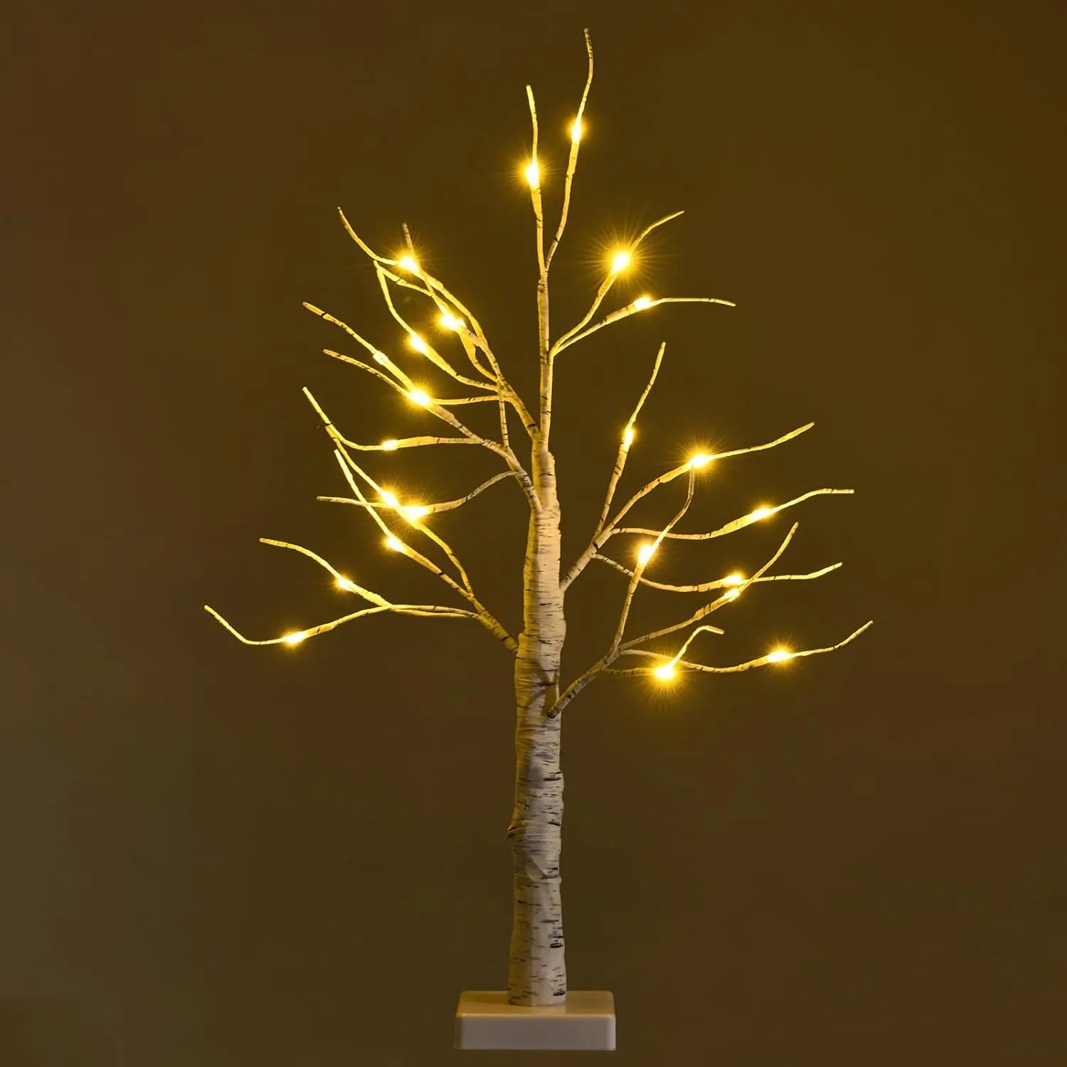 COSTWAY 2FT Lighted Birch Tree, Artificial White Birch Tree with 24 Bright LED Lights & Bendable Branches, Easter & Christmas Holiday Decoration, Indoor/Outdoor Xmas Tree for Home Office
