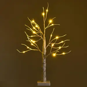 COSTWAY 2FT Lighted Birch Tree, Artificial White Birch Tree with 24 Bright LED Lights & Bendable Branches, Easter & Christmas Holiday Decoration, Indoor/Outdoor Xmas Tree for Home Office