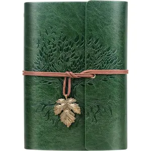 PU Leather Journal Notebook, Refillable Travel Writing Journals Diary, Gifts for Women, Men, Teen Girls and Boys, 100GSM Lined Paper,160 Pages(Green, A6 5.1" x 7.2")