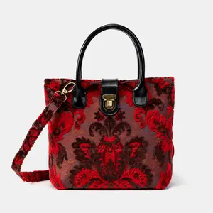 Burnout Velvet Revival Scarlet Tuck Lock Carpet Satchel