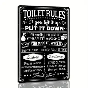 1PCS Vintage Aluminum Decorative Sign Plaque for Toilet Rules Home Bathroom Restroom Wall Decor 8 x 12 Inches Wall Mounted Vintage Plaque Decoration