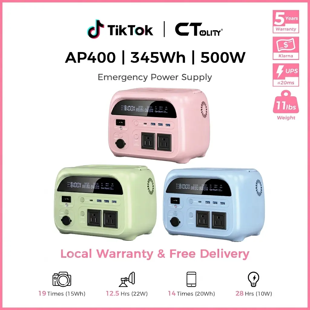 [Summerfinds]  CTOLITY AP400 500w 345WH Solar Generator Powerbank Power Supply Lifepo4 Battery Portable Power Station Phone Charge- Solar Generator fit Solar Panel Charge For Home Travel Rvs Emergency Prep