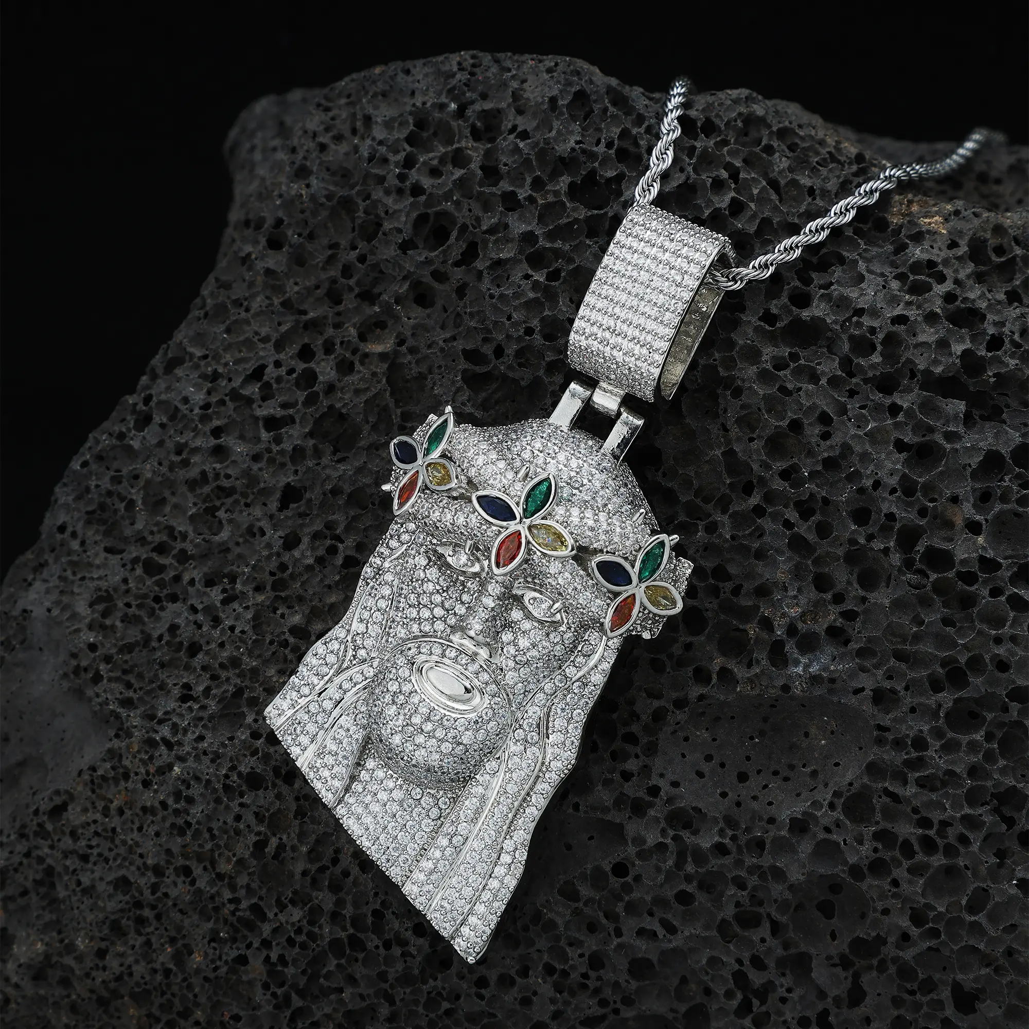 Iced Out 5A Cubic Zircon Faith Pendant for Men and Women Bling Jesus Hip Hop Necklace