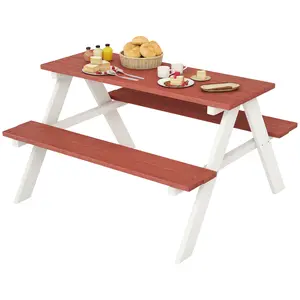 Wooden Kids Picnic Table and 2 Benches Set 220 lbs Table Weight Capacity Weatherproof Fir Wood 35" L x 31" W x 19.75" H for Backyard Garden Ages 3 to 8