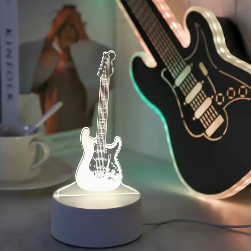 Guitar Shape USB Night Light, Creative Desktop and Bedroom Atmosphere Lamp, Room Decoration, Mini Gift, Music Lover Present, Office Decor, Led Home Decor, Music Lights