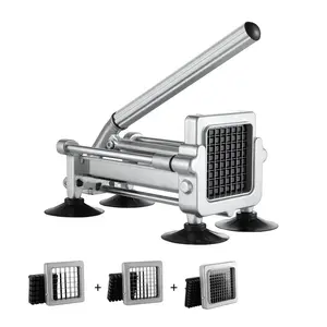 VEVOR French Fry Cutter, Potato Slicer with 1/2 3/8 1/4 Stainless Steel Blades, Manual Potato Cutter Chopper with Suction Cups, Great for Potato, French Fries, Cucumber, Vegetables, Carrot