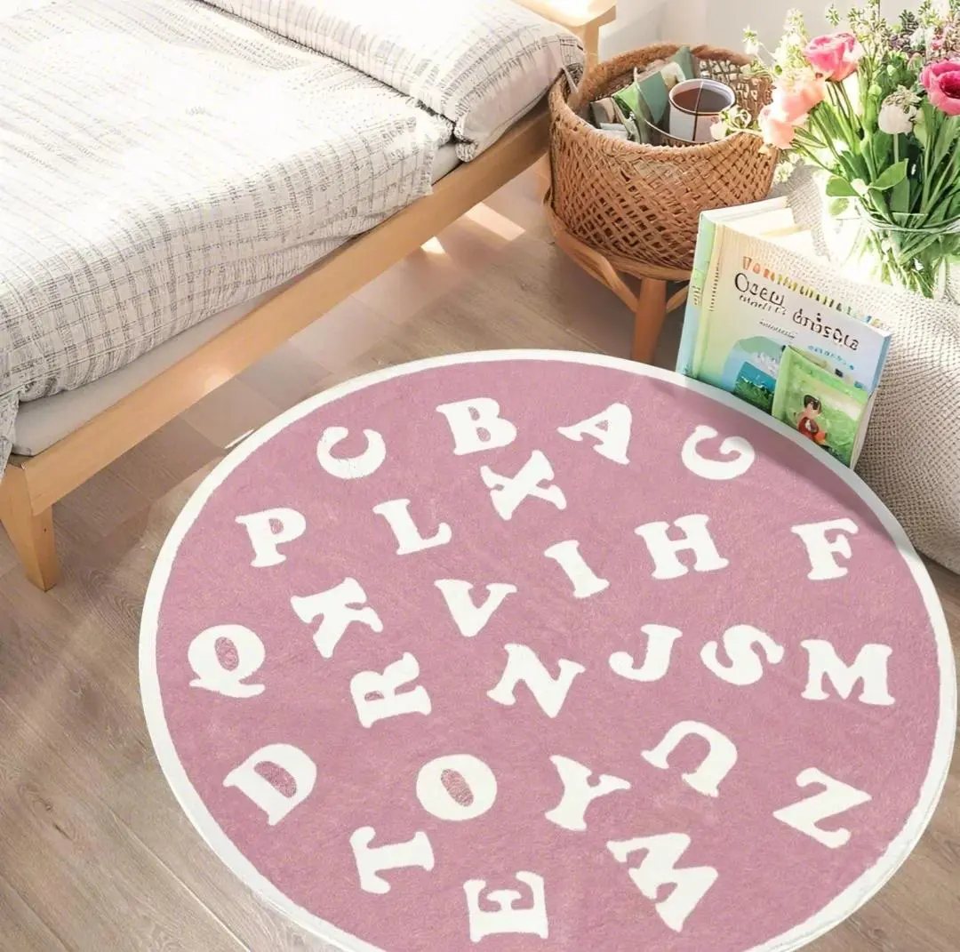 4ft Round Kids ABC Rug Soft Plush Baby Crawling Carpet Alphabet Nursery Rug for Bedroom Playroom Non Slip Educational Playmat Round Circle Carpet for Classroom Infant Toddlers,Pink non-slip washable floor carpet
