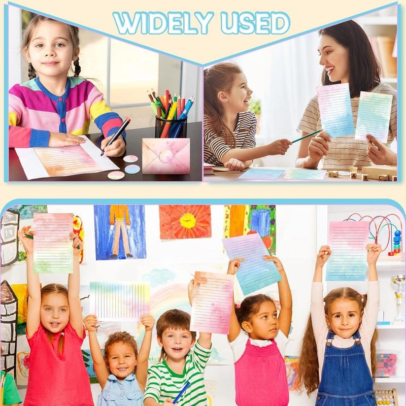 160 Packs Stationery Paper Set (50 Double Sided Stationery Writing Papers 50 Matching Envelopes) 60 Round Dot Sticker, 10 Design(Watercolor,5.5 x 8.25 Inch)