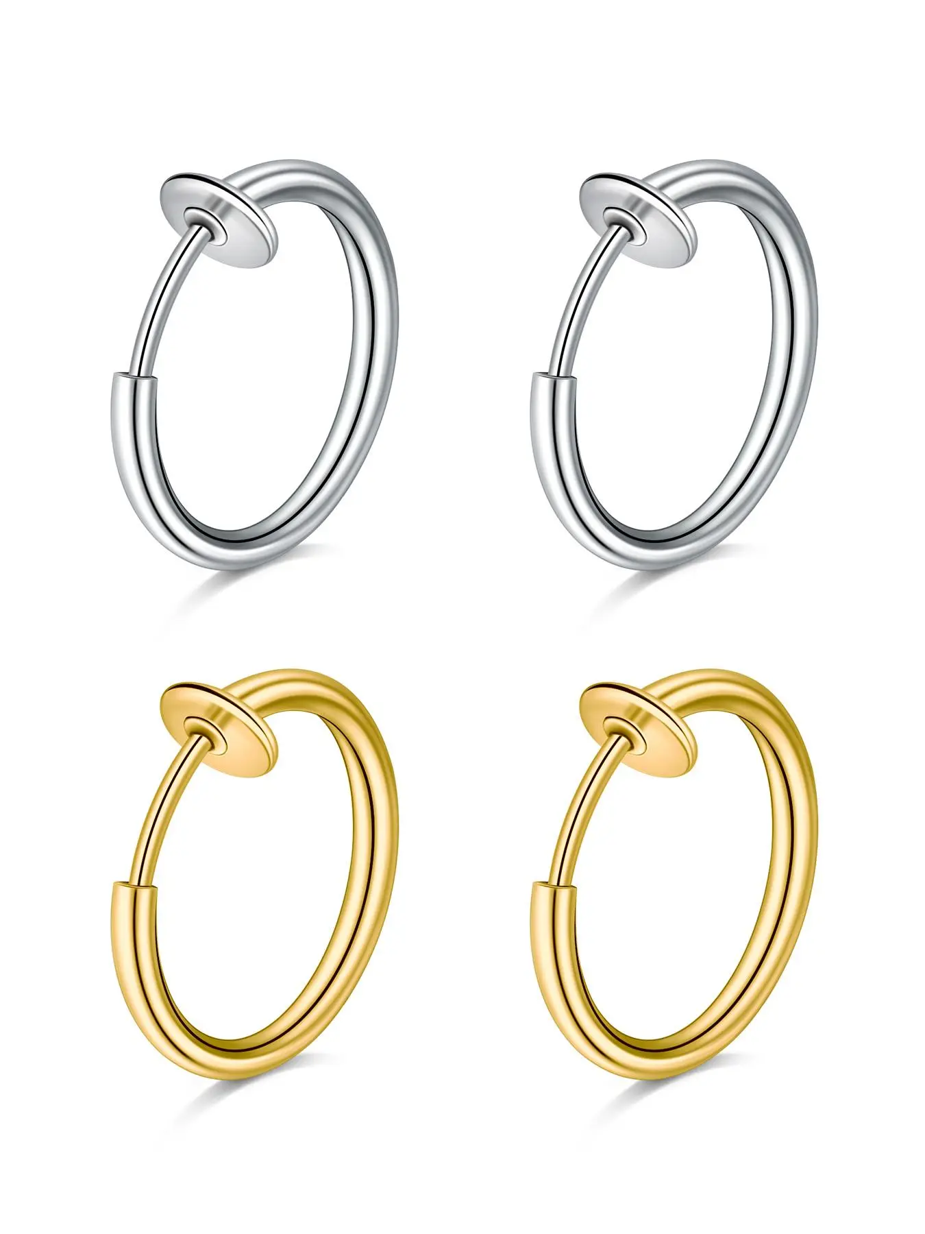 Simple Stainless Steel No Piercing Earring Ear Studs, Non Pierced Earrings, 2 Pairs Fashionable Earrings Set for Women & Men for Party, Daily Clothing Decor, Trendy All-match & Exquisite Jewelry for Birthday Gift