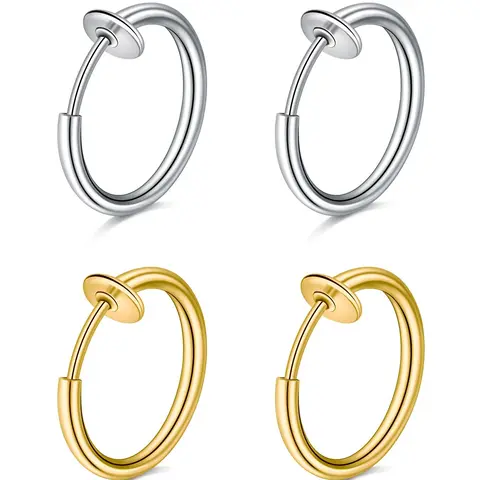 Simple Stainless Steel No Piercing Earring Ear Studs, Non Pierced Earrings, 2 Pairs Fashionable Earrings Set for Women & Men for Party, Daily Clothing Decor, Trendy All-match & Exquisite Jewelry for Birthday Gift