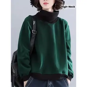 Women'S Elegant High-Neck Sweater - Long Sleeve Pullover Sweater in Emerald Green, Chic Office & Everyday Sweater for Fall/Winter