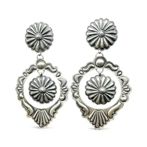 Large Concho Cut Out Earrings – Sterling Silver Hand Stamped - Authentic Native American Handmade – Eugene Charley - Made in USA