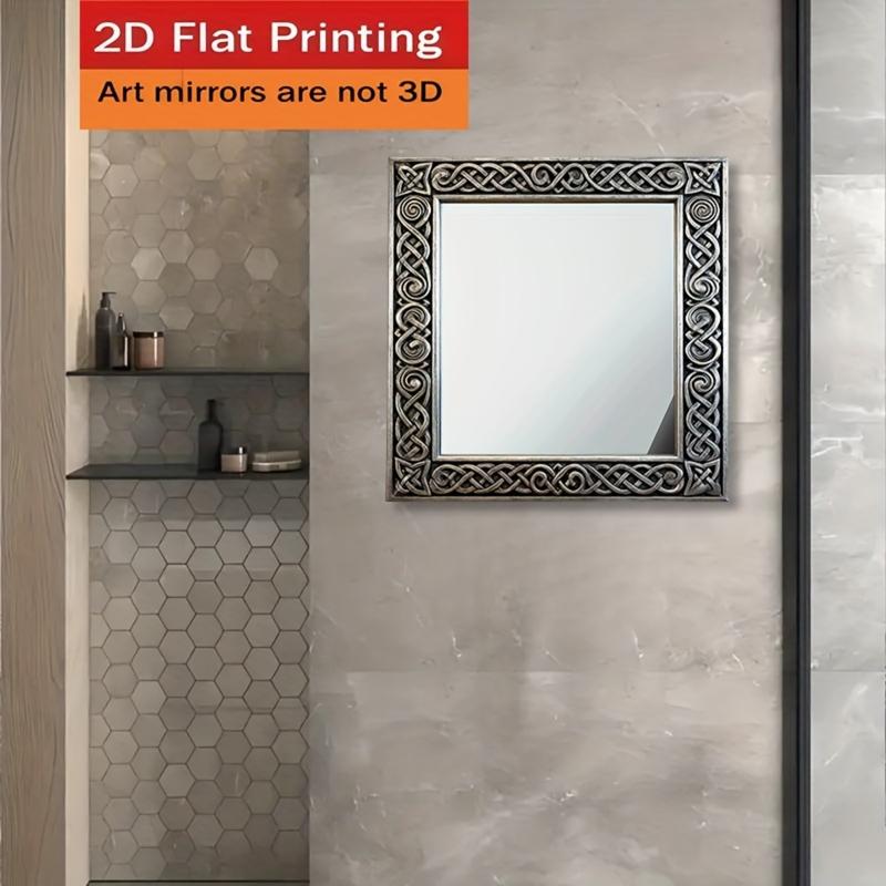 1pc Nordic retro style and mysterious ritual Celtic pattern wall mounted mirror, wood+acrylic mirror, 2D flat (40cm/15.74inch) home wall decoration, room decoration, bathroom mirror, creative makeup mirror, housewarming gift