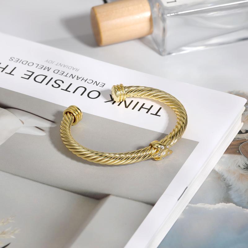 Aprilery Sparkling Starfish Twisted Golden Cuff Jewelry – With Zircon Accents