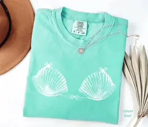 Comfort Colors Vintage 90s Seashell TShirt, Ocean Lover Tee, Trip TShirt, Mermaid T-Shirt, Preppy Coastal Aesthetic Tee, Coquette Bow Beach T-Shirt - DPCLICK