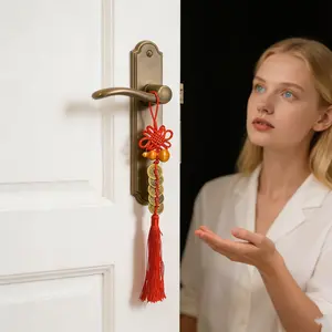 4pcs Chinese Five Emperor Coins Pendant, Gourd & Lucky Knot Design, Feng Shui Home Door Office Decor for Good Luck Wealth Safety