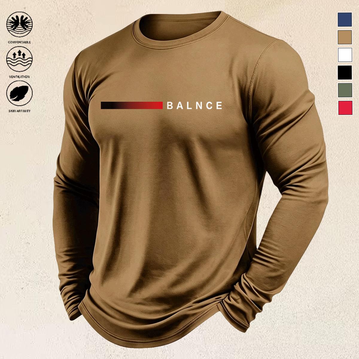 Men's Colorblock Polyester Crew-Neck Long-Sleeve Sports Shirts (5-Pack) - Breathable, Loose, Comfortable for Casual Workouts, Ideal for Street Style, Polyester Clothes