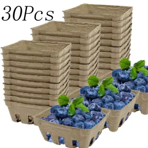 30Pcs Natural Pulp Fiber Berry Basket,Small Basket Containers,Small Molded Produce Basket,for Grocery Stores, Backyard Party