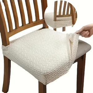 Long Plaid Jacquard Chair Cushion Cover, Pure Color Stretch Chair Slipcover, Chair Covers for Hotels, Dining Chairs, Home Use