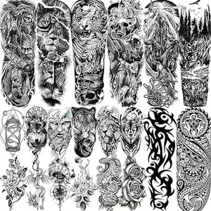 20 Sheets Extra Large Full Arm Temporary Tattoos For Men Adults, Tiger Snake Leopard Lion King Temporary Tattoos Sleeve For Women, Temp Waterproof Fake Tattoo Stickers For Kids Warrior Tatoos