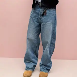 Men's Vintage Cotton Wide Leg Denim Jeans Light Wash Baggy Relaxed Fit Streetwear Trousers Durable Fabric for Skater Bomber Outfit City Boy Aesthetic
