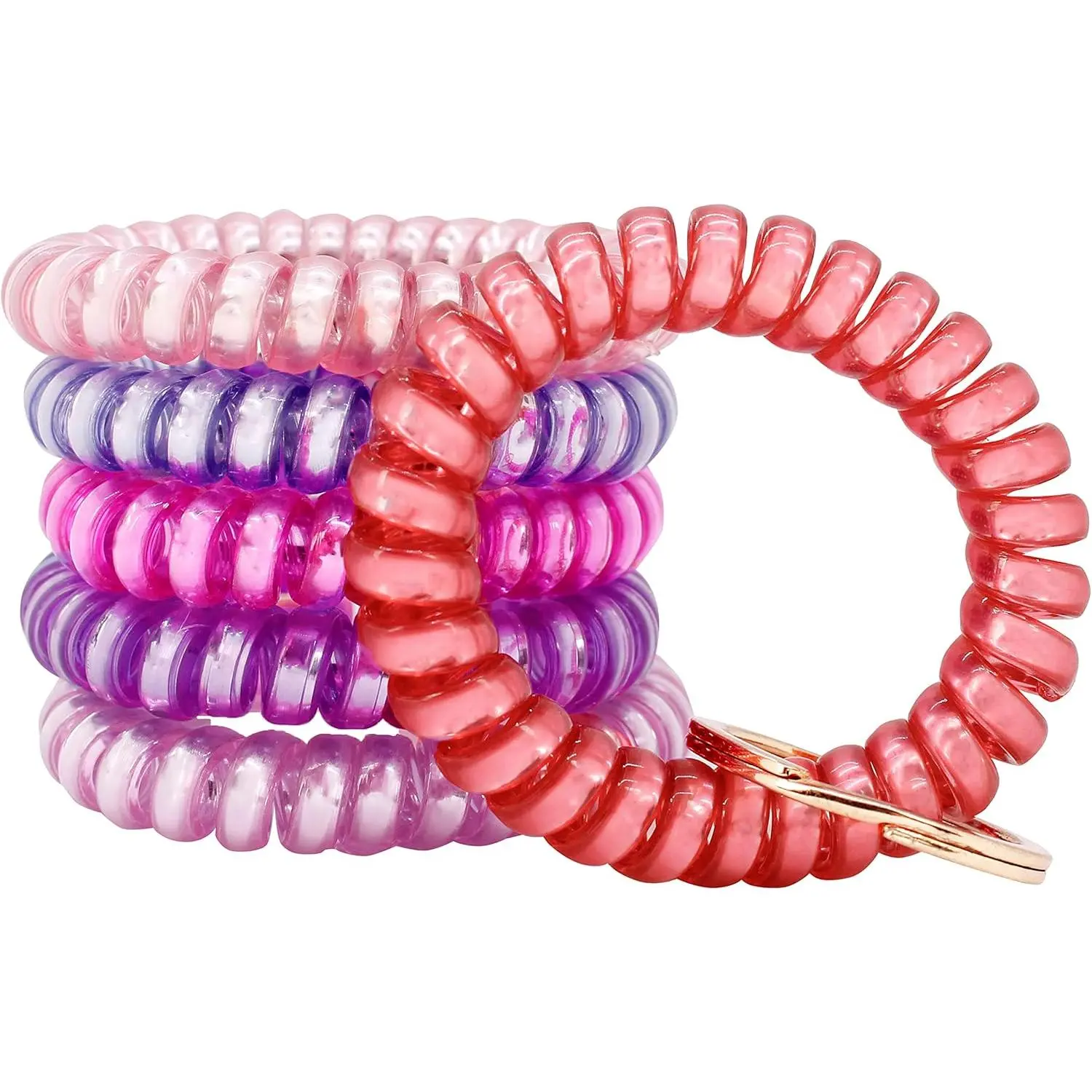 Pack of 6 Key Wristlet Coil Bracelet Spiral  Bracelet Coil Hair Ties Candy Colors Spiral Bracelets Ponytail Holders for Sauna Gym Pool ID Badge Outdoor