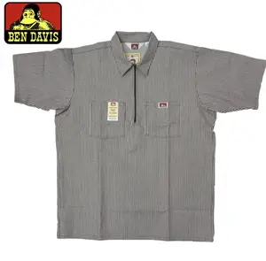 Ben Davis Men's Short Sleeve Stripe 1/2 Zip Shirt - Casual HipHop Top, Plain Design, Machine Washable, Versatile for All Seasons - Stylish