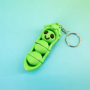 Pea Pod Fidget Keychain - Articulated Stress Relief Veggie Toy, Sensory Key Ring, Unique Gift for Kids & Adults, Fun Desk Accessory, Funky Design