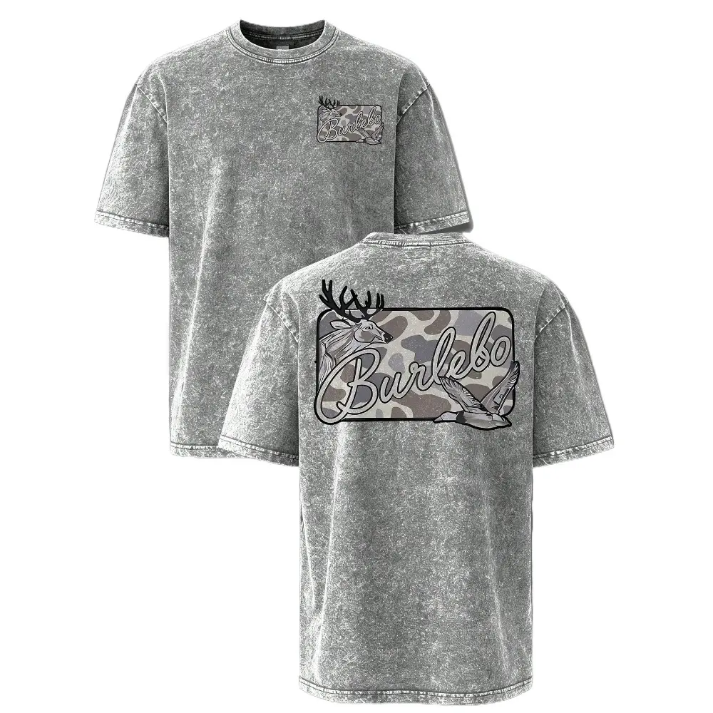 Deer & Mallard Duck Camo Vintage Washed T-Shirt – Oversized Hunting Graphic Tee for Men, Casual Southern Outdoor Short Sleeve, Gift for Deer & Duck Hunters