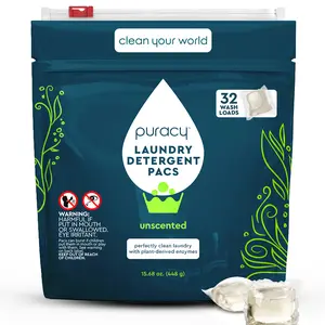 Puracy Laundry Detergent Pods with 2 Bio-Powered Enzymes, Free and Clear for Sensitive Skin, Richly Concentrated Washing Detergent Pods, 32 Ct Puracy Laundry Detergent Pods with 2 Bio-Powered Enzymes, Free and Clear for Sensitive Skin, Richly Concentrated Washing Detergent Pods, 32 Ct