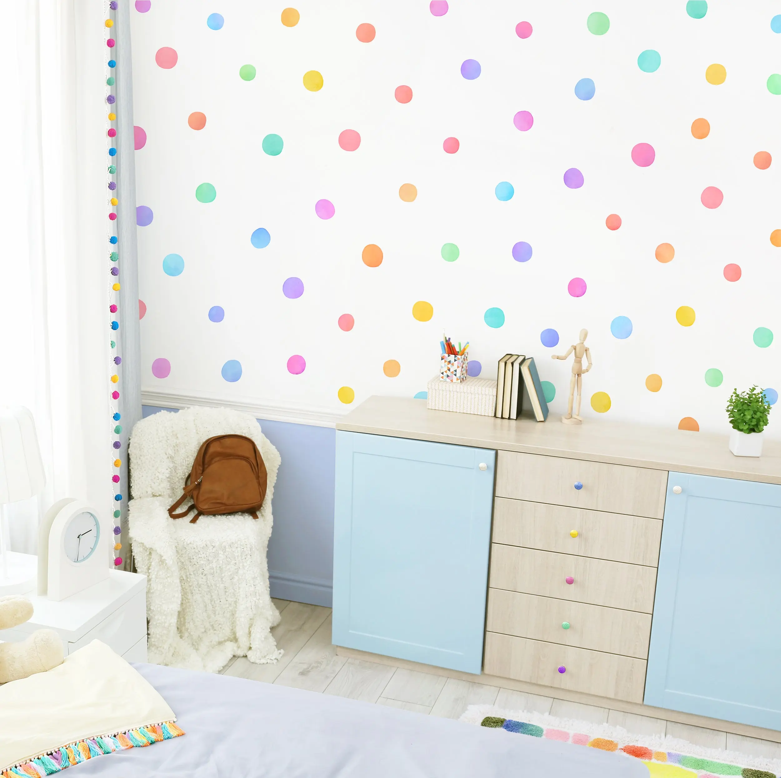 Rainbow Dot Wall Decals - Removable & Reusable Fabric Wall Stickers
