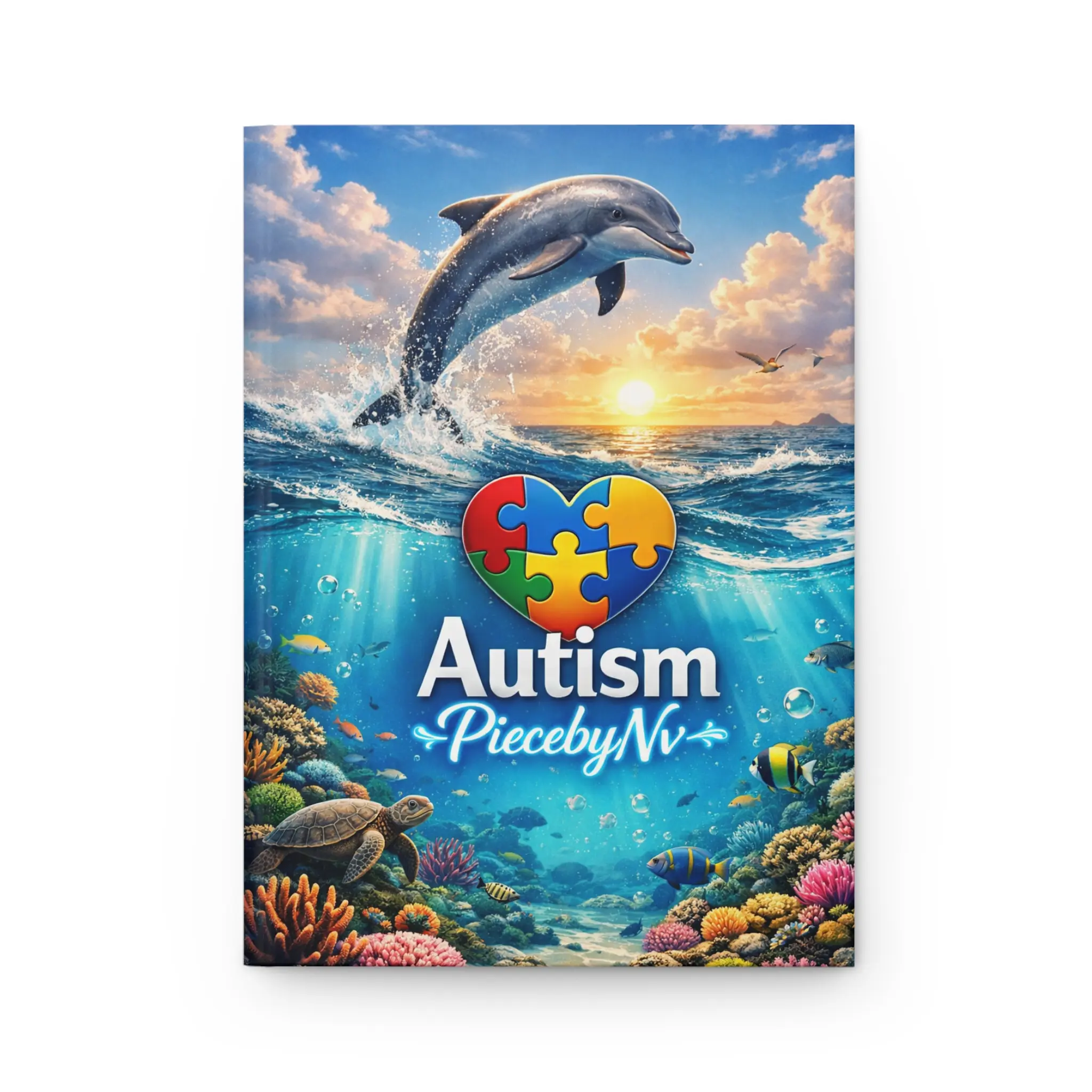 Hardcover Matte Ocean Dolphin Autism Awareness Journal - Animal Characters, Colorful Animal, Nature-Themed Imagery Office Notebook, Animal Characters Notebooks, Colorful Animal Notebooks