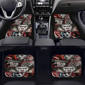 4-Piece Horror Face Print Universal Car Floor Mats, Anti-Slip Front & Rear Mat Set, Cool Interior Decoration for Cars, Suvs, and More, Car Interior Accessory