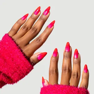 FRESH SET NAILS NO CHILL – Bold Red to Pink Gradient Nails | 24 Count | Comfortable Contoured Design | 12 Sizes for Custom Fit