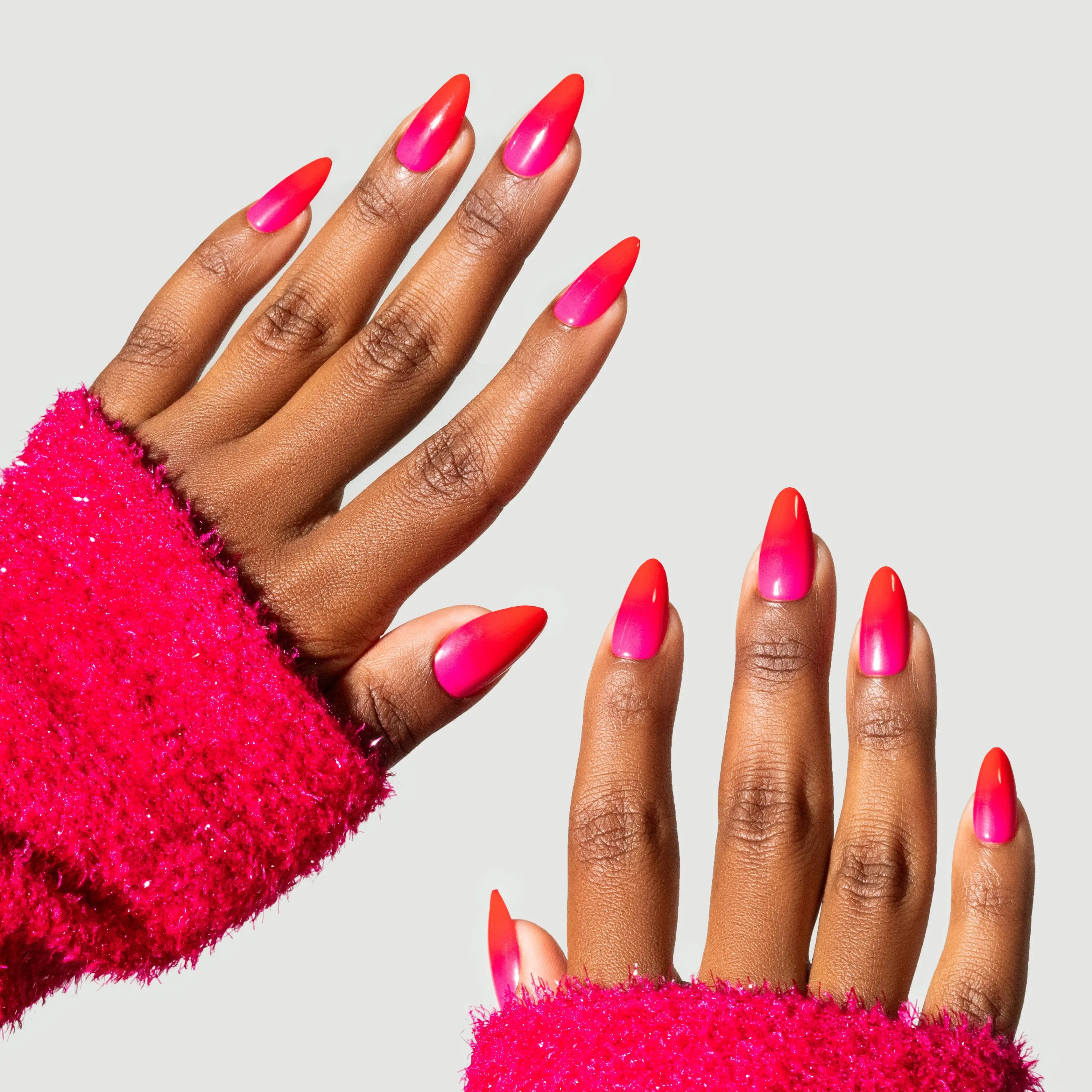 FRESH SET NAILS NO CHILL – Bold Red to Pink Gradient Nails | 24 Count | Comfortable Contoured Design | 12 Sizes for Custom Fit