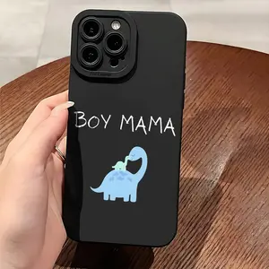 Cute Dinosaur Boy and Mom Aesthetic Black Angel Eye Soft Smartphone Casing, 1pc Cellphone Accessory with Precise Cutouts, Compatible with iPhone 12/13/14/15/16 11 Plus Pro Max Mini Series - Handheld Phone Case Perfect Gift for Holidays, Birthdays