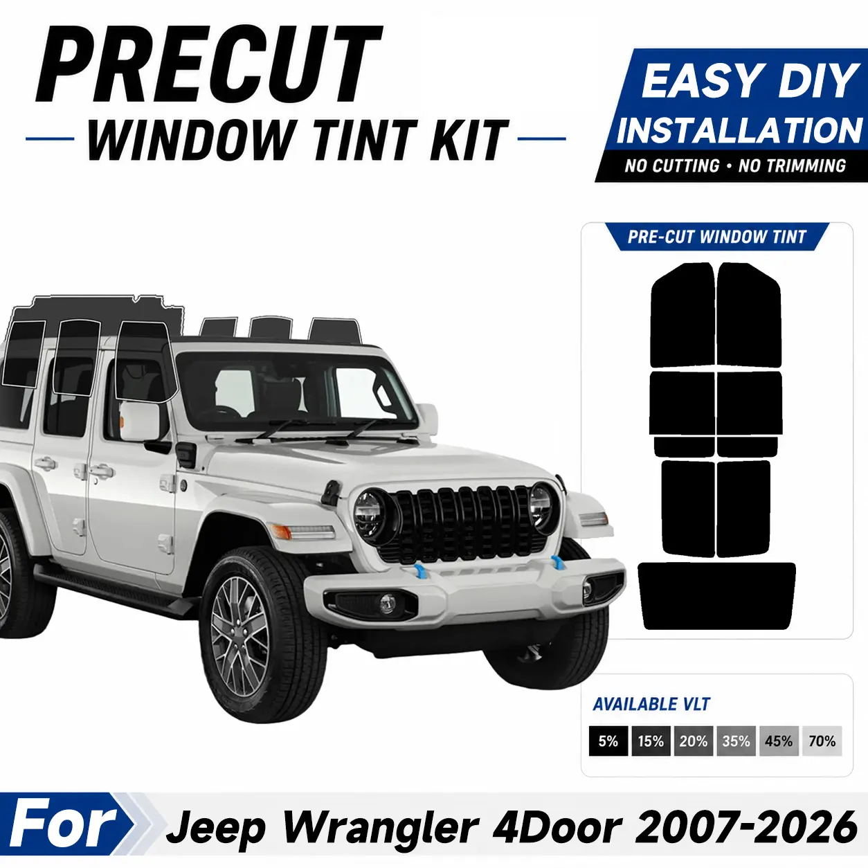 Pre Cut Window Tints for Jeep Wrangler 4Door 2007-2026, Computer precut Car Sunshade Windshield window tint for vehicles