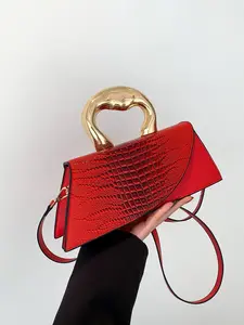 Women's Punk Style Crocodile Pattern Crossbody Bag, Embellished Shoulder Bag, Fashionable Hard Handle Shoulder Clutch for All Seasons, Perfect for Dates & Parties, Handbag Shoulder Purse