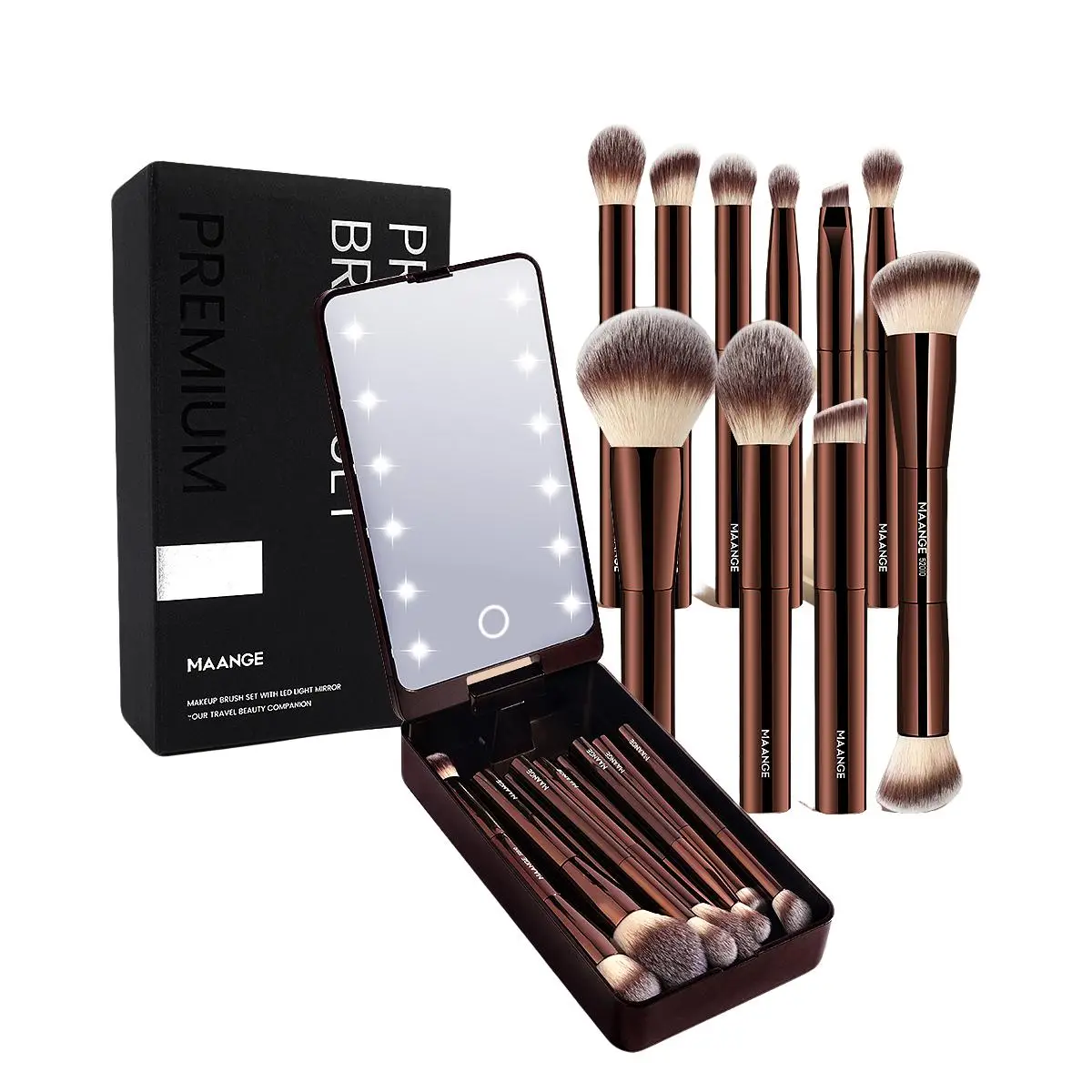 Professional Soft Makeup Brush Set with Led Light Storage Box, Aluminum Cosmetic Brush with Comfortable Grip, Makeup Accessories for Women & Girls, Ma