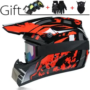 Premium Off-Road Full Face Helmet, Ultra Lightweight Impact Resistant Motorcycle Helmet, Comfort Ventilated Mountain Racing Dirt Bike Helmet, Complete Protective Gear Set with Goggles for ATV Offroad Riding