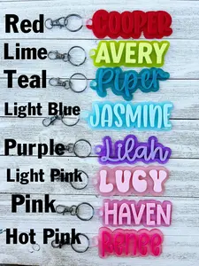 Acrylic 3D Keychain with Personalized Name, Kids Backpack Name Tag, Diaper Bag Name Tag, Lunch Box Keychain, Sports Bag Tag, Luggage Tag