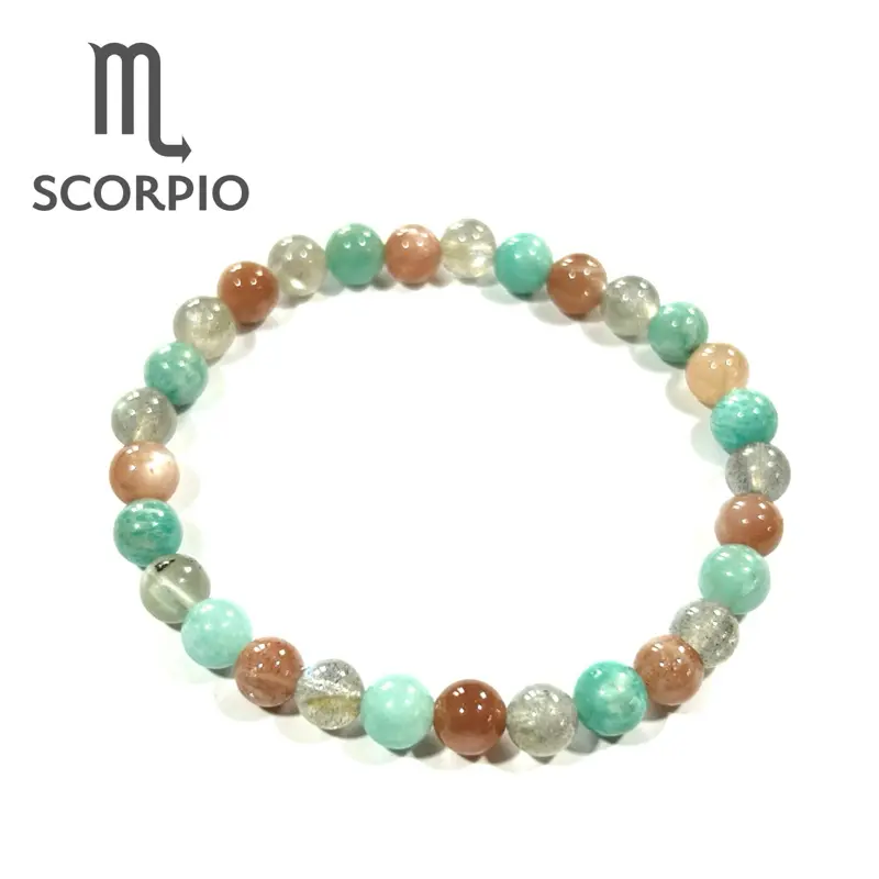 Scorpio Crystal Bracelet - Astrology Bracelet with natural stones - Amazonite, Peach Moonstone, Labradorite