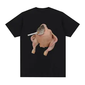 Fish-faced chicken smoking emoji T-shirt, funny unisex clothing, cotton pattern T-shirt for both men and women