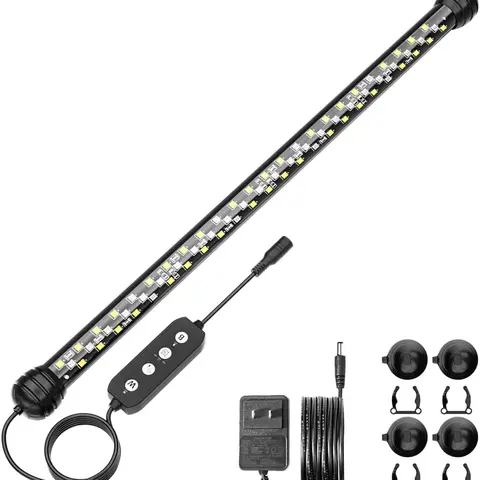 Seaoura LED Aquarium Fish Tank Light - 14W Submersible Freshwater Fish Light with Silicone Suction Cups, 3 Modes, Adjustable Brightness, 6-Hour Timer, Auto On/Off, 26.8in, CRI Up to 89% Clarity, Fits 28-52in Planted Tanks (Plant Growth Booster)