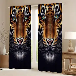 Tiger Pattern Door Curtain, 2 Counts/set Modern Style Home Decoration Fabric Curtain, Window Curtain for Home Living Room Bedroom