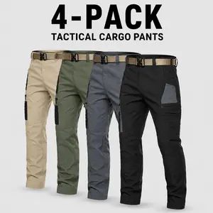 4-Pack Men’s Tactical Cargo Work Pants, Multi-Pocket Straight-Leg Utility Pants, Outdoor & Workwear | 1/2/3/4 Packs