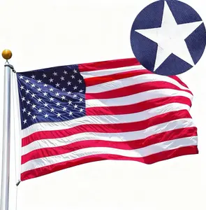 Embroidered American Flag 3x5 Outdoor - Heavy Duty Polyester US Flag for High Winds, Embroidered Stars and Sewn Stripes, Reinforced Stitching, Weatherproof with Brass Grommets for Patriotic Decor